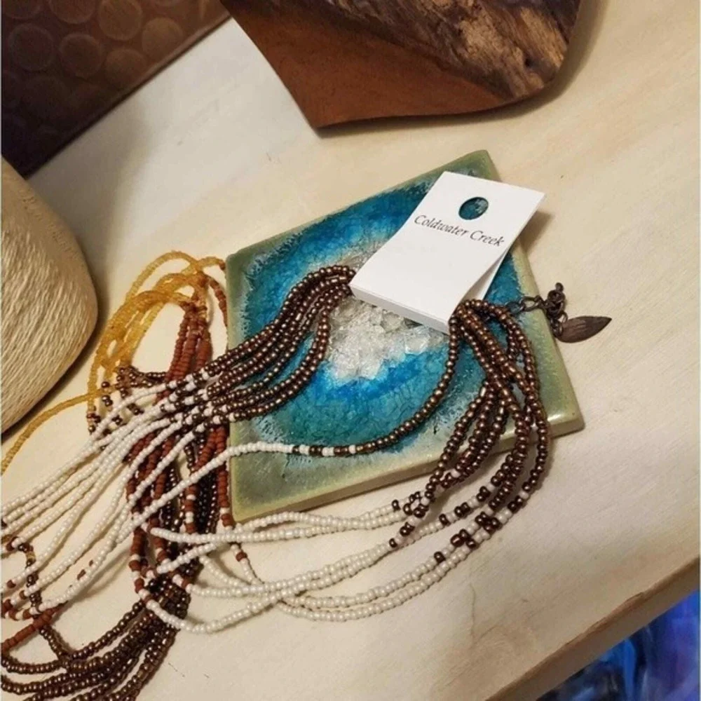 Coldwater creek neutrals Western multi strand seed bead boho‎ necklace new!!!